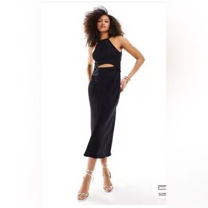 Asos Design black satin high neck cutout maxi length gown size 0 new with tags